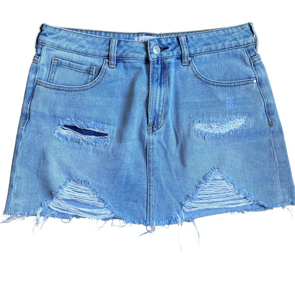 PacSun Dresses & Skirts - PacSun Blue Distressed Denim Mini Skirt Size 28 100% Cotton